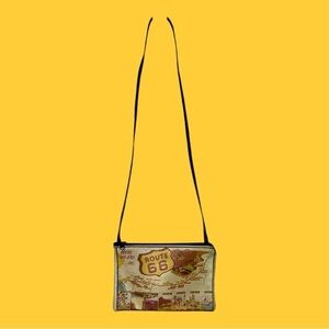 Route 66 Novelty Small Shoulder Bag Vintage Print 17” Shoulder Strap  9” x 6”